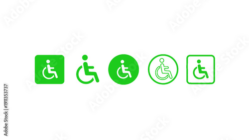 An icon set representing accessibility, disability access, and inclusive facility symbols.
