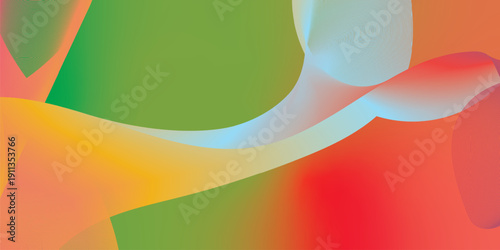 Green magenta yellow and red abstract shape grainy gradient background with black noisy texture for wide banner poster and header design