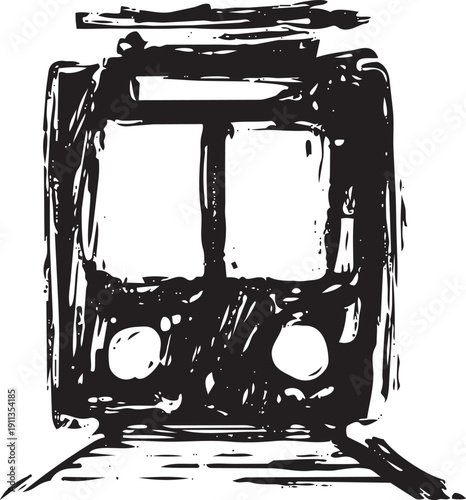 電車・乗り物の手書きの墨絵風のアイコンイラスト素材