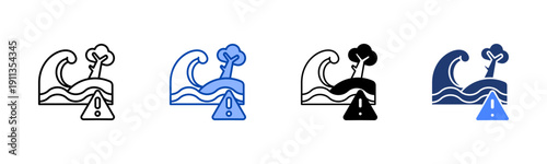 Tsunami Warning icon set multiple style collection