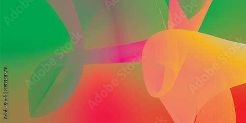 Green magenta yellow and red abstract shape grainy gradient background with black noisy texture for wide banner poster and header design