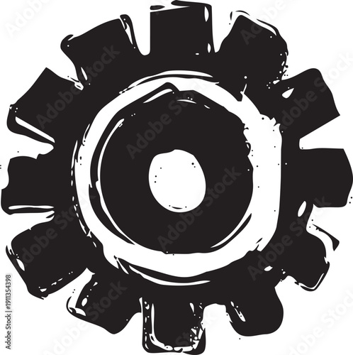 歯車・設定の手書きの墨絵風のアイコンイラスト素材