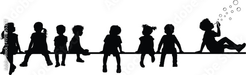 Large set of people silhouettes doing household chores gardening laundry cleaning bathroom cooking and children playing with bubbles and dogs