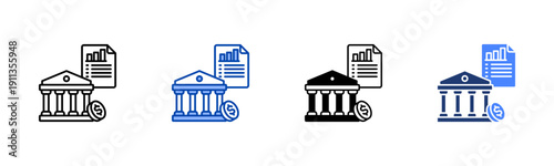 Fiscal Policy  Solid color and black line drawing vector illustration set