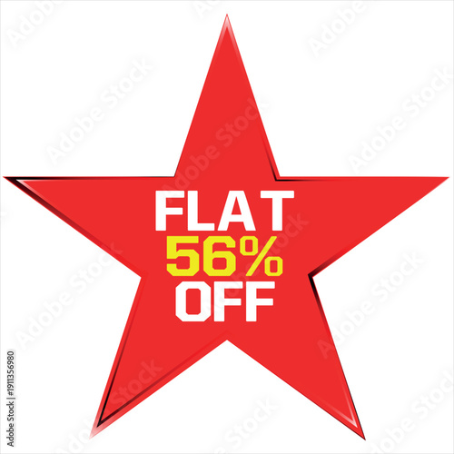 Red star with flat 56 percent off text on Discount batch white background sale discount