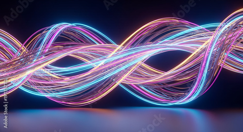 Neon Infinity Symbol Glowing in Vibrant Colors, Abstract background with glowing lines