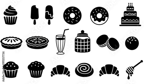 Sweet Desserts Solid Silhouette Icon Collection for Bakery Shop and Cafe Design