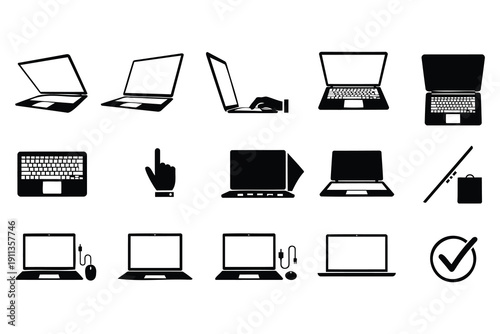 Modern flat design collection of laptop and computer accessories icons set for tech presentations and websites