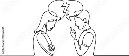 couple quarrel concept due to lack of dialogue. one line Art icon drawing vector
