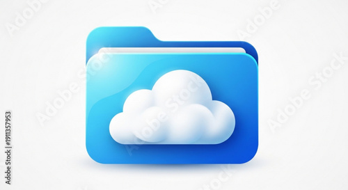Cloud storage folder icon with white cloud on blue background for data management and online storage concepts