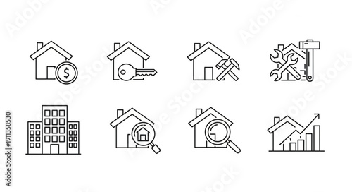 Collection of Hand Drawn Real Estate Icons and Symbols.