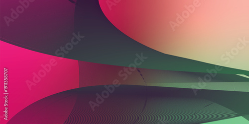Magenta green and red abstract shape grainy gradient background with black backdrop and noisy texture for wide banner poster and header design