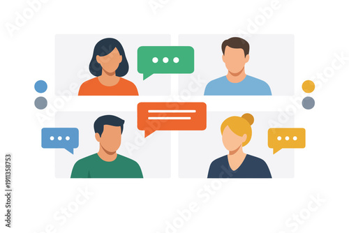 Video conference call illustration with team members 