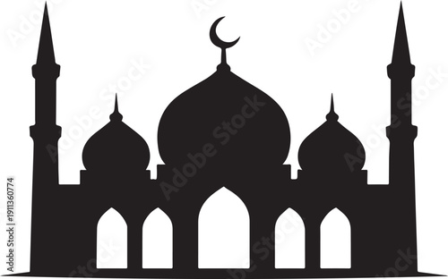 Islamic mosque silhouette vector illustration with domes and minarets