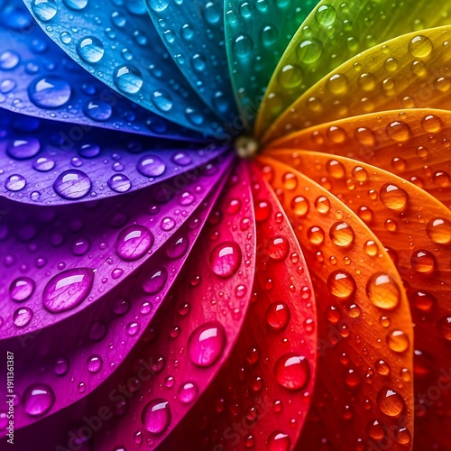 Vivid spectrum of water droplets across textured flower petals macro shot