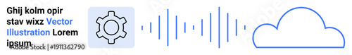 Gear icon connected by soundwaves to a cloud outline, symbolizing data flow and technology. Ideal for cloud computing, IT, data transfer, IoT, automation, innovation, simple landing page