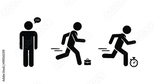 A graphic illustration of three stick figures depicting smart city solutions for efficient urban planning and transportation.