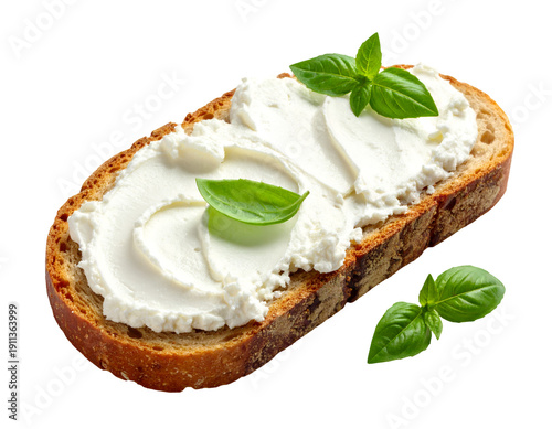 bread with fresh cream cheese isolated on transparent png