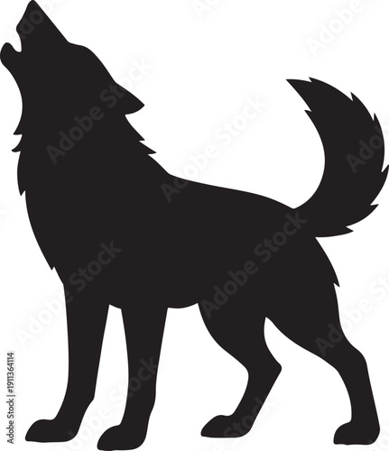 Howling Wolf Silhouette with Raised Tail Vector Illustration