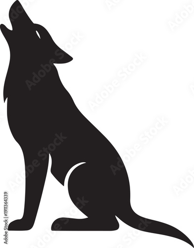 Sitting Howling Wolf Silhouette Long Tail Vector Illustration