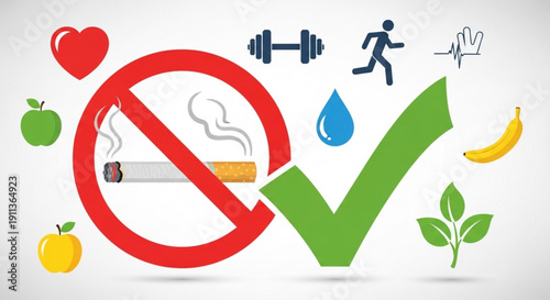 Healthy lifestyle choices concept with checkmark and no symbols for wellness and fitness