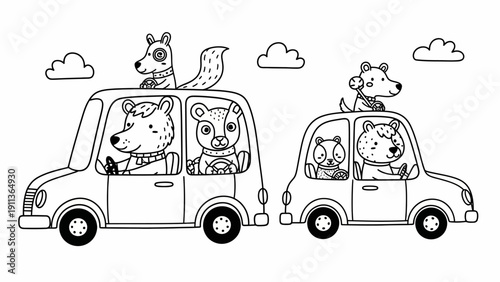 Cartoon Animals Riding in Cars.