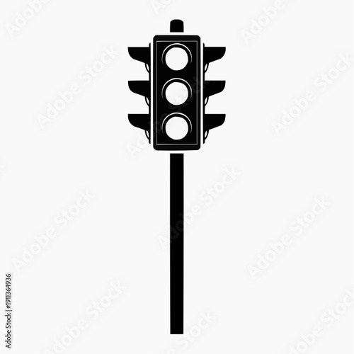 A stark black silhouette of a classic traffic light stands against a white background symbolizing control and regulation silhouette high quality professional detailed