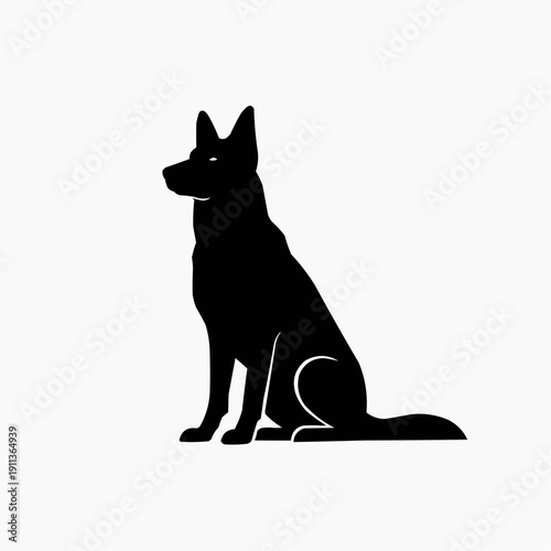 A striking black silhouette of a german shepherd dog sitting attentively showcasing its noble profile silhouette high quality professional detailed modern elegant stylish