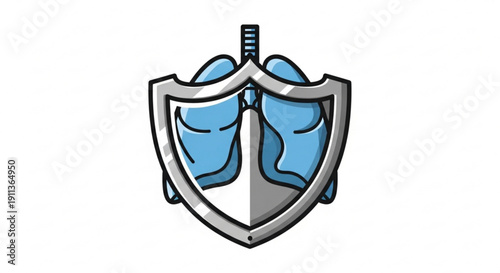 Shield with lungs and sword symbolizing protection and defense of respiratory health and wellness