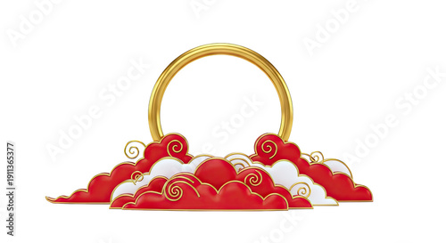 Golden Ring and Red and White Clouds Design