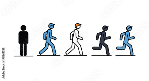 A simple line illustration of five stick figures in various colors walking in a sequence on a white background, representing Smart City Solutions.