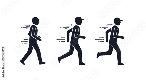 Silhouette illustrations of people walking and running with annotated body movements for Smart City Solutions and urban planning.