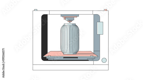 3d printer crafting vase in isometric style featuring modern