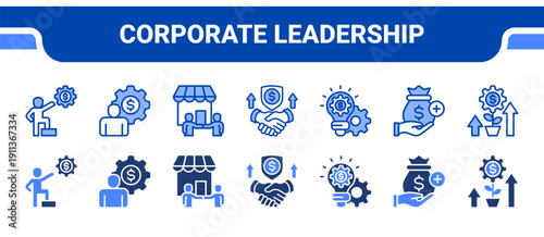 Corporate Leadership Icon Collection,  featuring Leadership, Business Management, Collaboration, Commitment, Business Strategy, Incentive.
