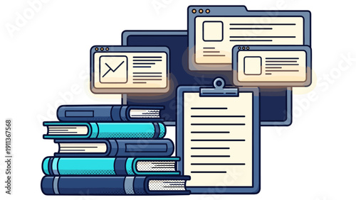 Organized workspace with documents and books in a modern style