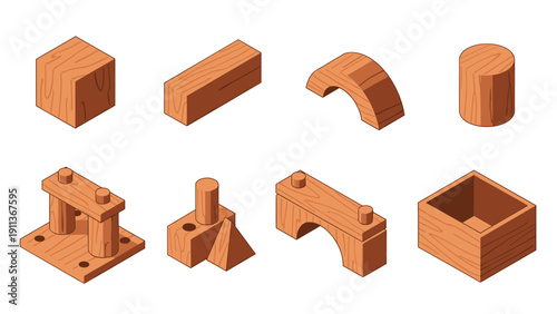 Isometric wooden building blocks set for kids' play and education