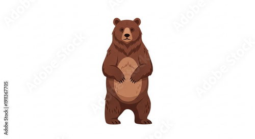 Brown bear standing on hind legs holding paws together cartoon style