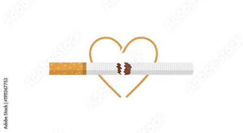 Cigarette with heart symbol anti smoking concept health risk warning