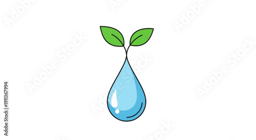 Eco friendly water drop with green leaves growing out of it symbolizing nature and sustainability