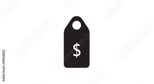 Dollar Price Tag in Simple Flat Design with White Color on Black Background for E-commerce