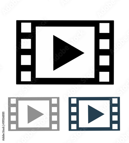 Film strip vector illustration. Video player and movie film strip icons set for multimedia interface design