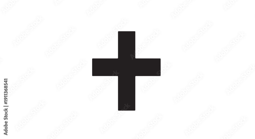 Fototapeta premium Black Plus Sign on White Background in Minimalist Style with High Contrast Lighting for Medical or Mathematical Symbol