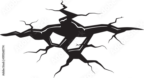 Cracked Surface with Black Fissures on White Background Illustration