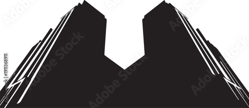 Silhouette of a skyscraper cityscape at night time