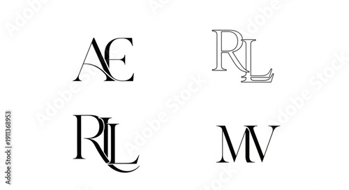Elegant Monogram Letters AE RL MV Typography Design.