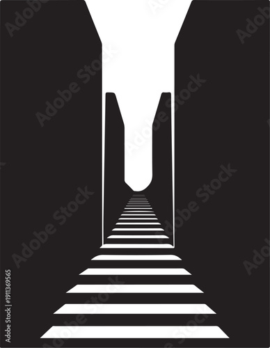 Stairway to Light, Minimalist Black and White Illustration Art