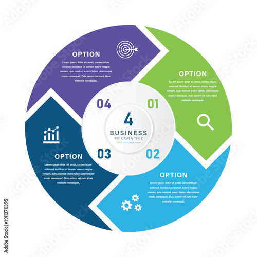 Four Quadrant Circular Business Infographic with Icons