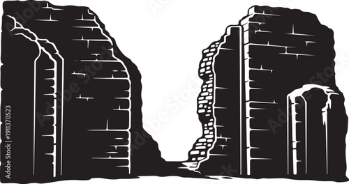 Ruins of ancient stone walls with archways and gaps