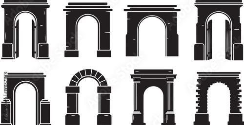 Various Architectural Arches and Doorways in Black and White