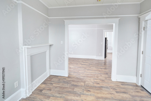 Vászonkép Empty apartment interior painted grey with pretty woodwork